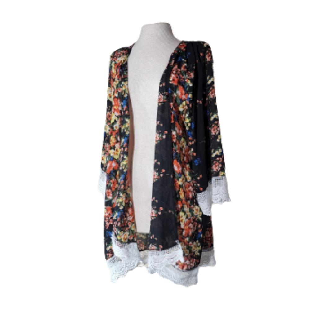 Relipop Kimono Black Size L Lace Trim